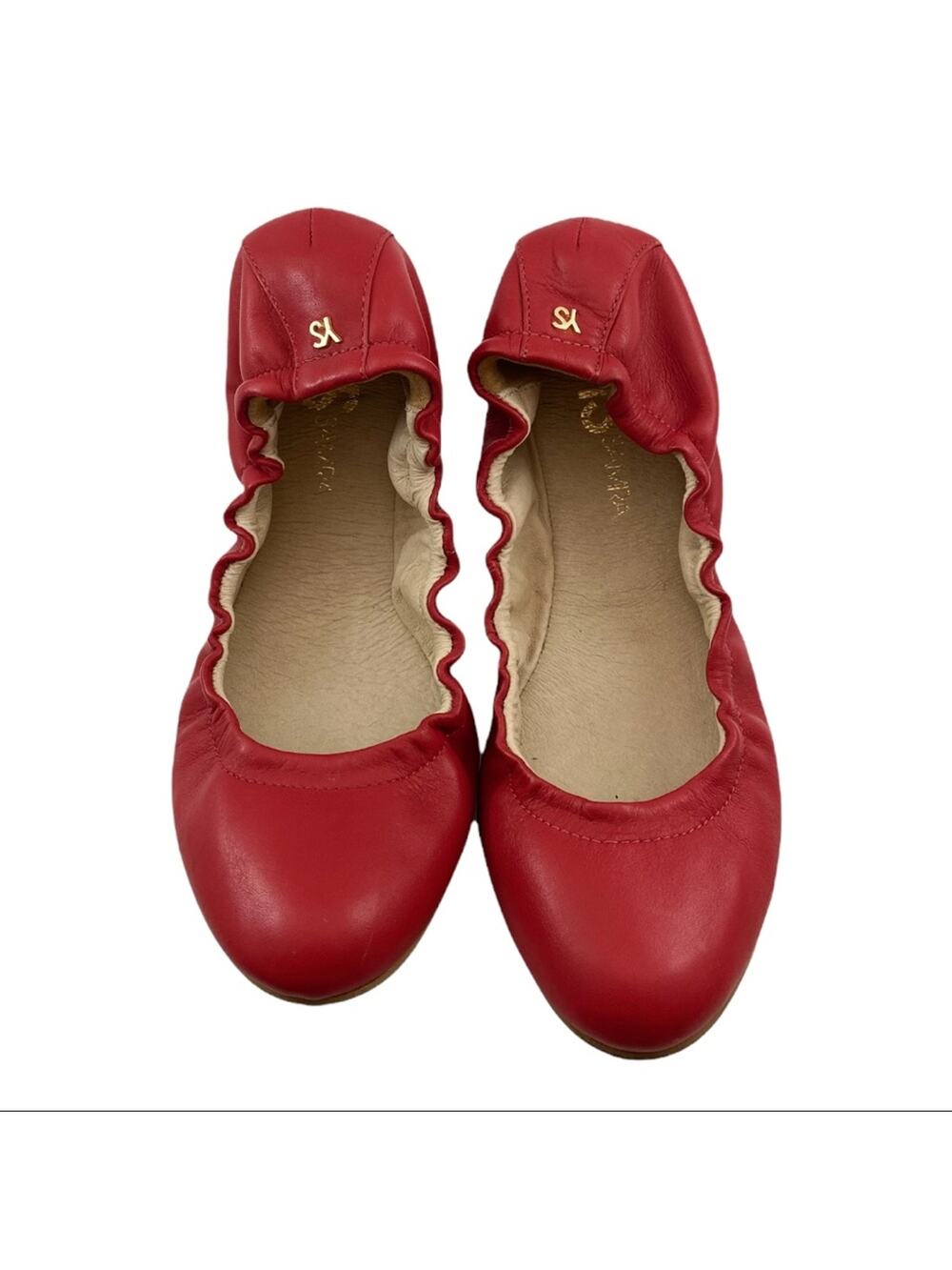 Yosi Samra Samara Red Leather Foldable Ballet Flats Size 6 Wavy Balletcore